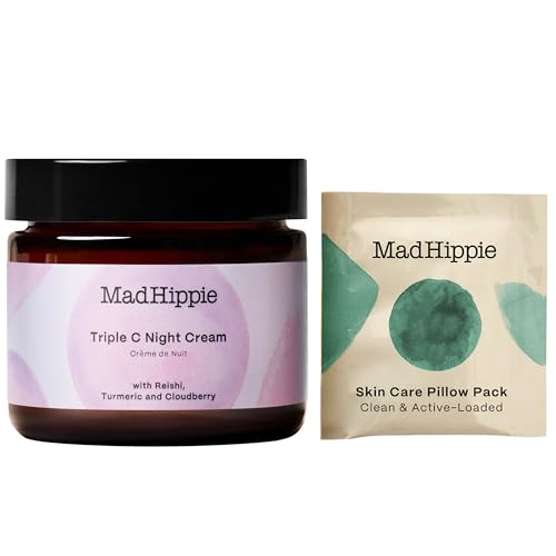 Mad Hippie Triple C Night Cream – Hydrating Face Moisturizer and Skin Brightening Face Cream for Women/Men, 3 Forms of Vitamin C, Anti-Aging Cream, 2.1 Oz + Skin Care Pillow Pack