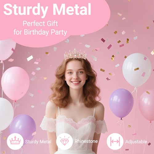 Birthday Tiara and Crown with Sash, Birthday Tiara for Women Party (Rose)