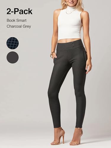 Conceited 2-Pack Stretch Slacks for Women - Wear to Work - Slim Leg Dress Pants with Pockets - Book Smart, Charcoal - (Small)2