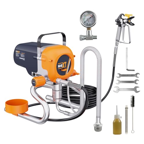 MAXXT Airless Farbsprüher Airless 226Bar 1200W, 11,6L/min Durchfluss mit 7,5m Schlauch, leicht 6,7kg, für Farbe & Lack auf Wasserbasis (120DIN-s), 220-240V - Innenwände, Möbel, Verbessertes