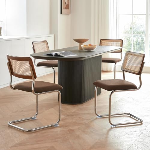 GrandNoor Brown Rattan Dining Chairs Set of 4,Wooden Mid-Century Modern Kitchen Chairs,...