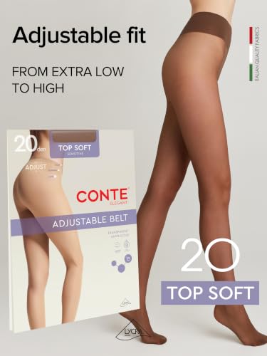 Image of Conte Tights for Sensitive Skin Sheer to Waist Hipster Low-Rise Pantyhose with Adjustable Belt, Top Soft 20 Den