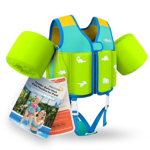 Image of Kids Pool Floaties 1-2-3-5-7-9 Years Old, Toddler Swim Vest 20-30-50-70 Pounds, Comfortable Extended Wear Kids Float Jacket with Crotch Strap, Bright & Colorful Design and Unpadded Sides for Comfort
