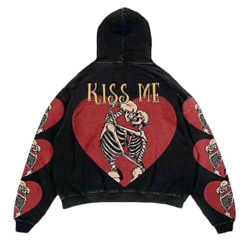 Genérico Sudadera Hombre con Capucha Estampado Esqueleto Halloween Ajuste Regular(Black, XXXXXL)