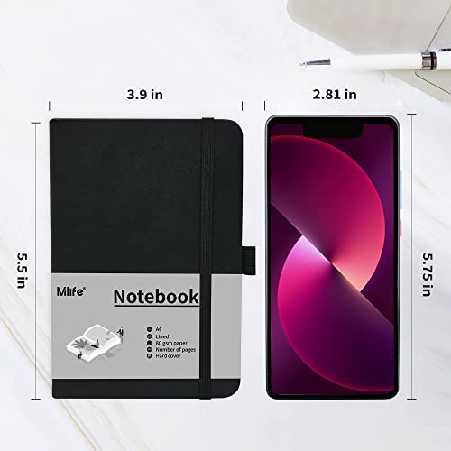 A6 Small Journal Notebook, Lined Pocket Notebook With Pen Holder, Mini Notebook Hardcover, 192 Pages, 3.9 Inches * 5.5 Inches Jurnal For Women And Man（1Pack Black） #TOP2