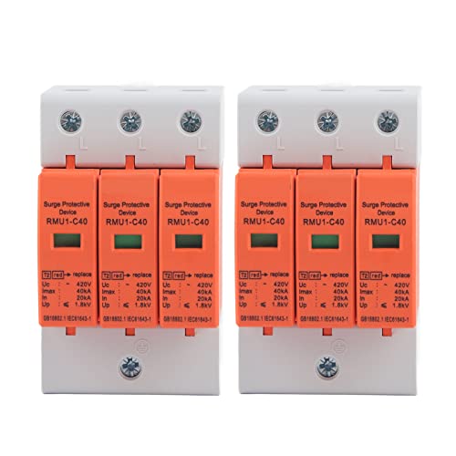 Surge Protective Device 2Pcs AC 420V Surge Protective Device Din Rail Mount House 3P Arrester Protector RMU1?C20/40/60(Imax:40kA)