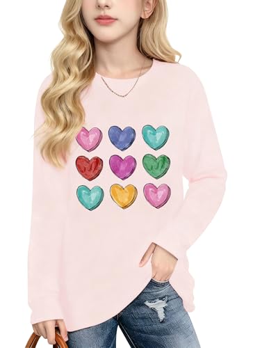 Image of Valentines Shirts for Girls Toddler Cute Love Heart Long Sleeve Casual Tee Tops