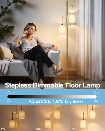 Image of Lightdot 65IN Gold Floor Lamp for Living Room, Industrial 2-Light Tree Floor Lamps with Linen Shade, Modern Standing Tall Lamp with 5Lbs Heavy Base for Bedroom /Sofa Beside /Corner Decor(Bulb Included)