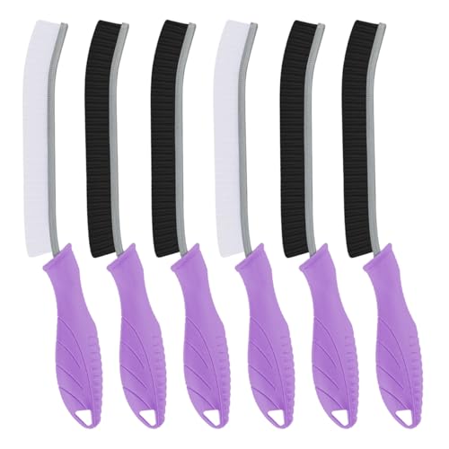 Image of TQRR Hard Bristle Crevice Cleaning Brush-Thin Gap Scrub Brush, Small Cleaning Brush, Grout Brush, Kitchen Brush, Cleaning Tools for Toilet, Bathroom, Sink, Home, Household, Window (6, Purple)