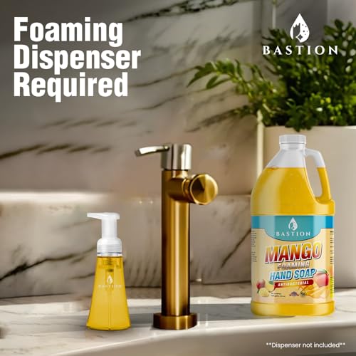 Image of Bastion Antibacterial Hand Soap - Mango Foaming Hand Wash - 1 /2 Gallon (64 oz.) Bulk. Refill Jug. Mango Scented. Non-toxic. Made in the USA. (6) Half-Gallon (384 oz)