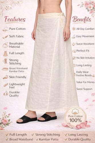 Image of CITIX Pure Cotton Petticoat for Woman Saree | Adujastable Drawstring Waist