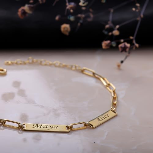 Sterling Silver 925K Custom Name Bar Bracelet, Personalized Engraved Bracelets for Women, Gold Personalized Bar Name Bracelet2
