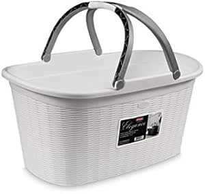 Kreher 35 Liter mit Henkeln Wäschekorb, Plastik, weiß - grau, 58 x 29.5 ...