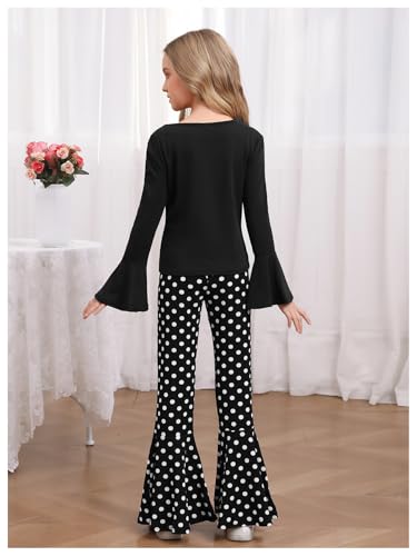 Image of WDIRARA Girl's 2 Piece Flounce Sleeve Top and Leopard Print Bell Leg Bottom Pants Set
