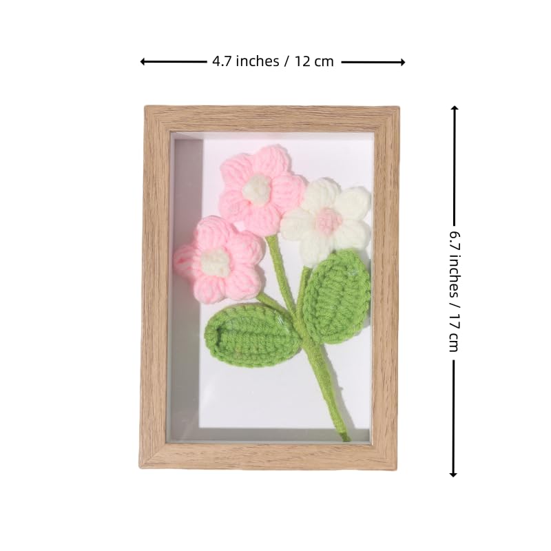 werdecade Crochet Bouquets Photo Frame Sunflower Crochet Kit Frame with Background Plate for Mother's Day Friends Womens Gifts Spring Desktop Decoration Wall Office Children's Room Decor 6.7'' (C)