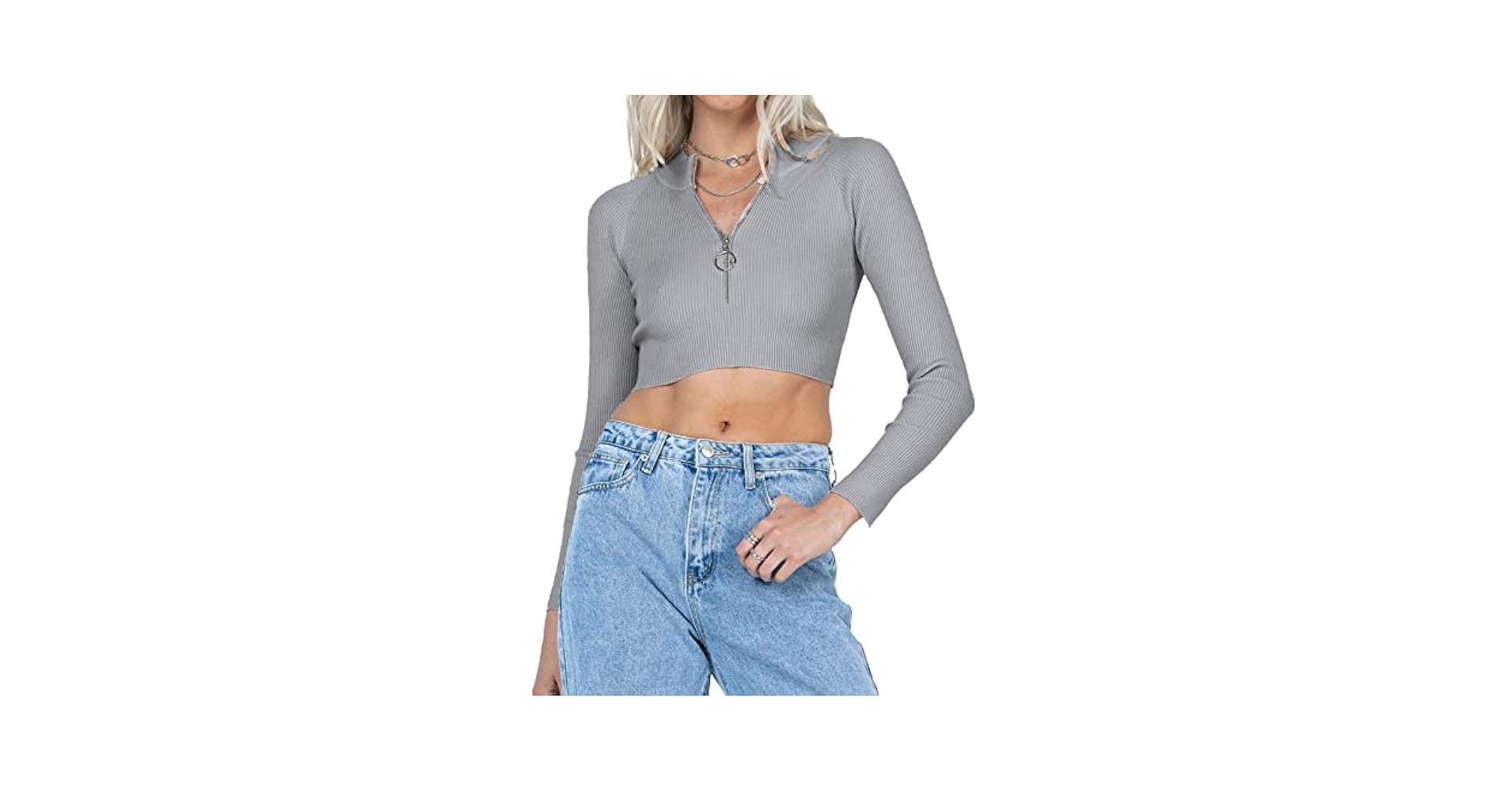 トップス and mary Eve line zip tops ForeFair Women's Slim Fit Zip Up Long Sleeve Crop Top Ribbed