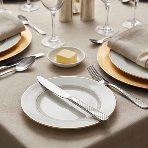 Image of 9 inch Sterling Silver Steak Knives Set of 5 with Checks Printed Handle ? Durable Stainless Steel Dinner Knife, Mirror Polished Silverware, Perfect for Home, Restaurant, and Gifting