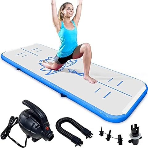 SUDOO 3M Inflatable Gymnastics Mat Tumbling Mat With Electric Air Pump 10cm Thick Air Floor Practice Gymnastics Workout Mat Practice for Home Use Gym Yoga Outdoor Beach (Blue) Cover