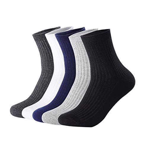 Huatuo Calcetines casuales de algodón súper suaves de los hombres de moda Calcetines masculinos de tobillo alto Color sólido deodor (5 pares) (Cotton)