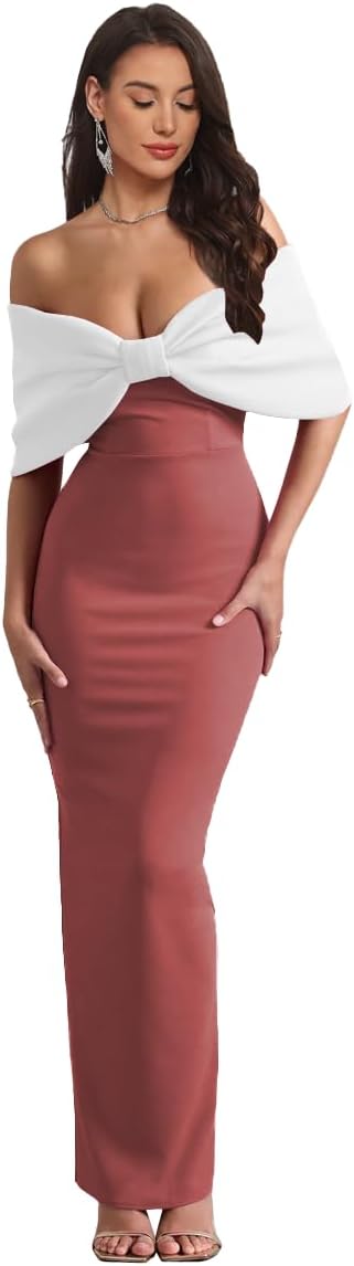 Off Shoulder Satin Prom Dress Mermaid Bow Neck Slit Bridesmaid Dresses Ankle Length Sleeveless Wedding Guest Gown