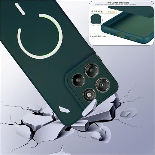 Image of SBMS Silicone Back Cover for Motorola G67 Power / G57 Power | Soft Micro-Fibre Lining Inside | Magsafe Print On Back Side Camera Protection Bump | Shockproof Case G67power (Magsafe Print Small Green)