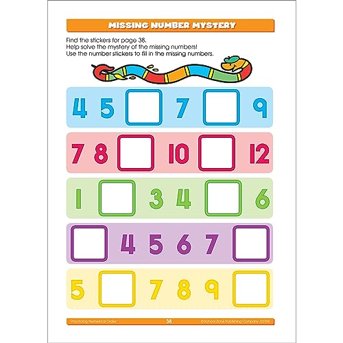 School Zone Early Math Sticker Learning Workbook: 64 Pages, Preschool, Kindergarten, 426 Stickers, Counting, Numbers 1-12, Telling Time, Ages 3 to 6 (Stuck on Learning! Book Series)