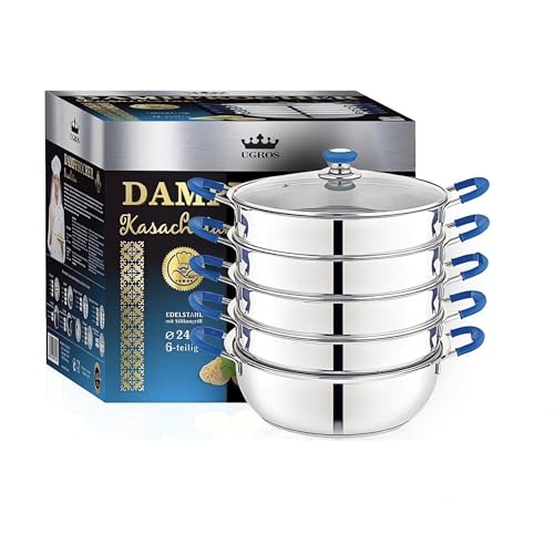 Dampfkocher 'Kasachstan' Edelstahl 6-teilig – Mantykocher - Asia Serie – Hochwertiger Dampfgarer für alle Herdarten (Induktion, Gas, Elektro) – Spülmaschinengeeignet (26 cm)
