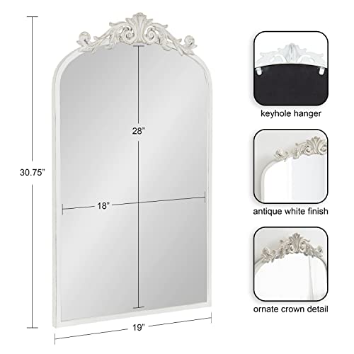Image of Kate and Laurel Arendahl Traditional Arch Wall Mirror; 19 x 31; Antique White; Vintage Glam Baroque-Inspired Arched Bathroom Vanity Mirror with Ornate Crown