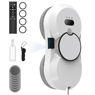 Robot laveur de fenêtres, 5600 Pa nettoyeur de vitres électrique, robot de nettoyage de fenêtre automatique avec jet d'eau, navigation intelligente, télécommande, 3 modes de nettoyage (Blanc)