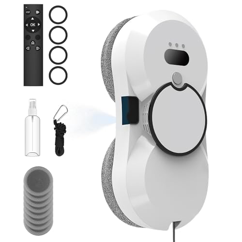 Robot laveur de fenêtres, 5600 Pa nettoyeur de vitres électrique, robot de nettoyage de fenêtre automatique avec jet d'eau, navigation intelligente,...