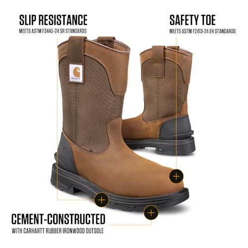 Image of Carhartt Men's Ironwood WP 11 inch Soft Toe Wellington | Waterproof Work Boots, 11-Inch Wellingtons, Oil-Tanned Leather with EH & Slip-Resistant Outsoles, Fastdry Lining
