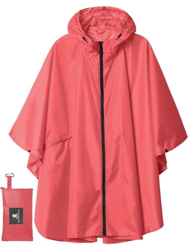 Image of SaphiRose Adult Rain Poncho Waterproof Hooded Zipper Raincoat with Pockets | OEKO-TEX Certified 100% Polyester, Lightweight Packable Storage Pouch, Heat-Sealed Seams, Quick-Dry for Outdoor Hiking