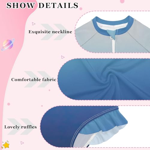 CHIFIGNO Girls Swimsuits One Piece Quick Dry Rash Guard Zipper Swimwear, Ombre Blue 3T4