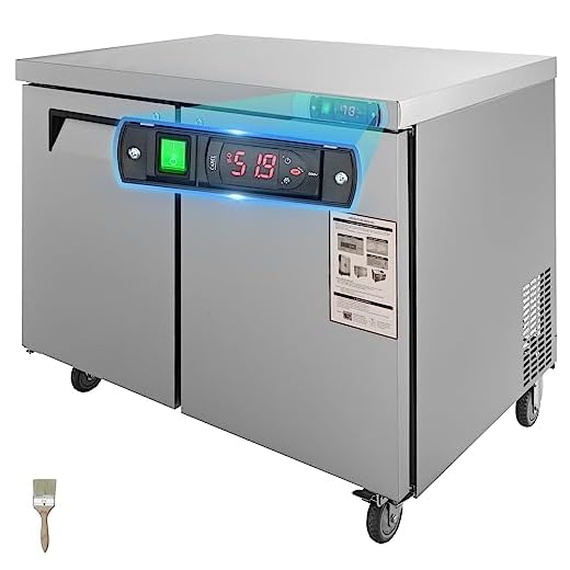 VEVOR Commercial Refrigerator, 48" Worktop Undercounter Refrigerator, 12.85 Cu. Ft Thick Stainless Steel Refrigerated Food Prep Station, 2 Door Worktop Fridge with lock for Restaurant, Bar, Diner