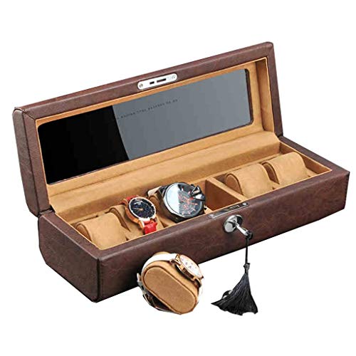 Preisvergleich Produktbild Aufbewahrung 6 Uhr Box Haushalt Uhr Sammelbox Tragbare Schmuck Aufbewahrungsbox Betrachtungs-Display-Box (Color : Brown, Size : 36.2 * 13 * 9.5cm)