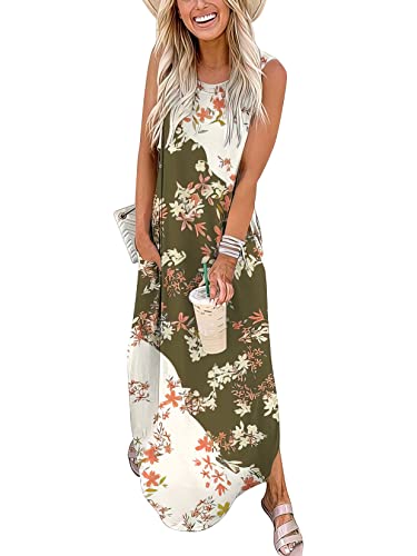ANRABESS Women Summer Maxi Dress Beach Vacation Sundress Sleeveless Casual Loose Shirt Dresses 2025 Travel Outfits Floral Print Small