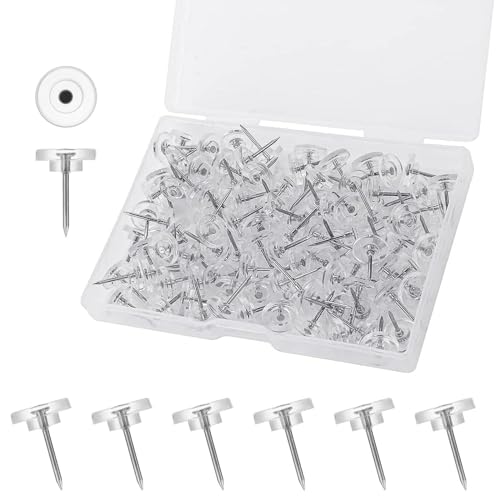 wadafen Chinchetas Transparentes,150 Chinchetas Pared, Redondo de Plástico Chinchetas, con Caja de Almacenamiento, Adecuado para Tablón de Anuncios, Oficina, Escuela, Hogar