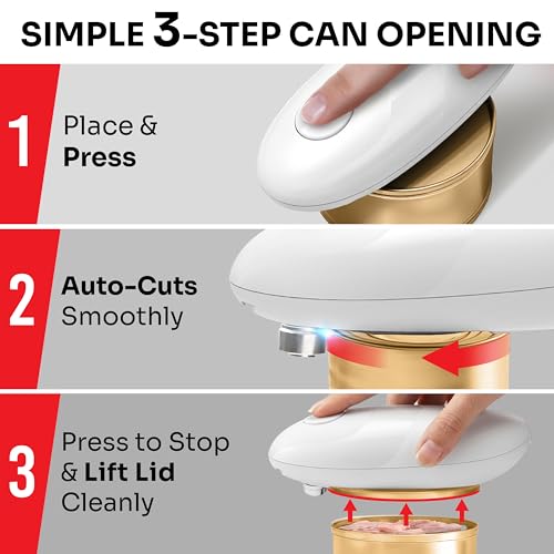 Image of MUELLER HOME SmoothEdge Auto Electric Can Opener, White | Battery-Operated, One-Touch w Magnet Lid Lifter, Smooth-Edge Cut Technology, Portable Hands-Free Automatic