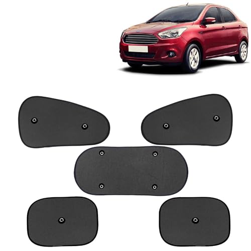Image of Kingsway Car Window Curtain Sticky Sun Shades for Ford Figo Aspire (2014-2021), Universal Fit Sunshades for Side Window with Rear Windshield, 5 Pieces - Black