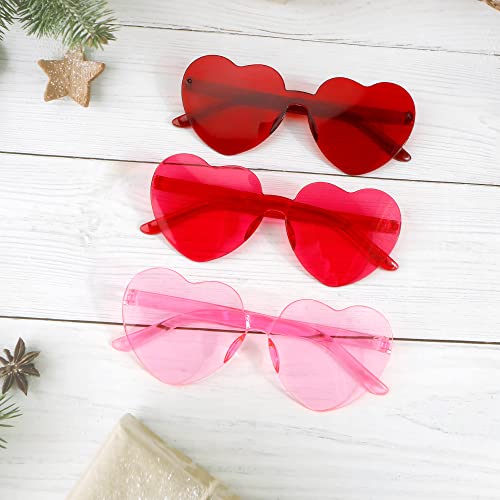 Heart Shaped Sunglasses, 3 Pack, Rimless, Retro, Yellow, Love Theme3
