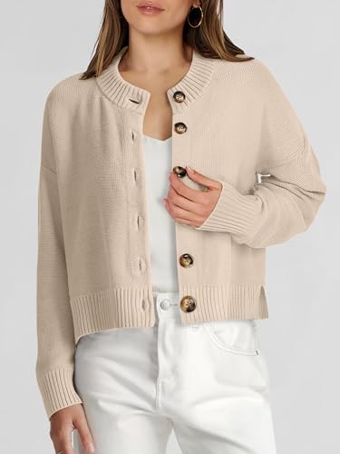 ANRABESS Women Knit Cardigans Sweater Open Front Button Down Long Sleeve Cropped Lady Jacket Outwear 2025 Fall Outfits2