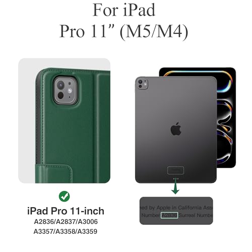 Image of auaua Case for iPad Pro 11 Inch (M5 /M4), Green | PU Leather, Front Pocket, Built-in Pencil Holder, Typing Angle, Adjustable Stand, Magnetic Closure, Auto Sleep /Wake