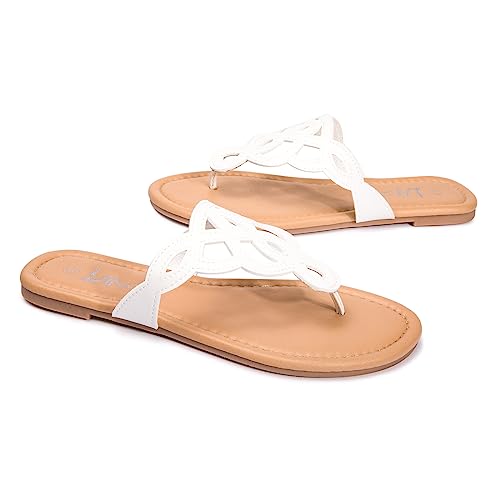 Image of LM Women's Thong Sandals T-Strap Sandals Slip On Flat Sandals Flip Flop Casual Summer Slide Sandals