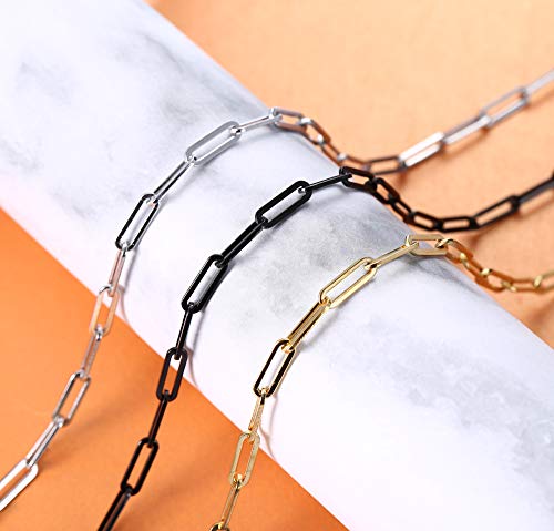 Fibo Steel 3Pcs 14K Gold Plated Paperclip Chain Necklaces For Women Men Link Chain Necklace With Paperclip 16 Inches #TOP3