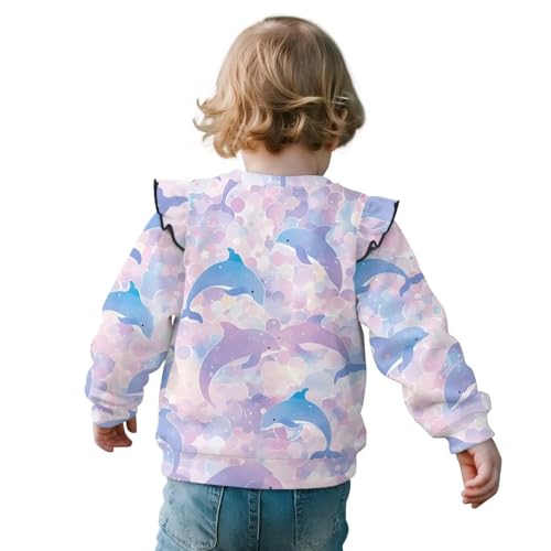 Girls Long Sleeve Ruffle Shirts Comfy Crewneck Tops Soft Lightweight Blouses Outfits Bright Print Casual Apparels2