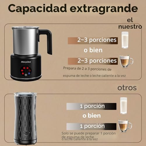 Miniatura 5 de Morpilot Espumador De Leche Eléctrico 500ml, Calentador De Leche 6 En 1, Para Espuma Caliente Y Fría, Chocolate Caliente, Latte, Capuchino Y Macchiato, Apto Para Lavajillas, Acero Inoxidable, Negro