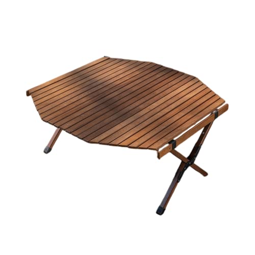 Portable Folding Camping Roll-up Octagonal Table Top All-Purpose Use for Outdoor Beach BBQ Picnic, Walnut Color