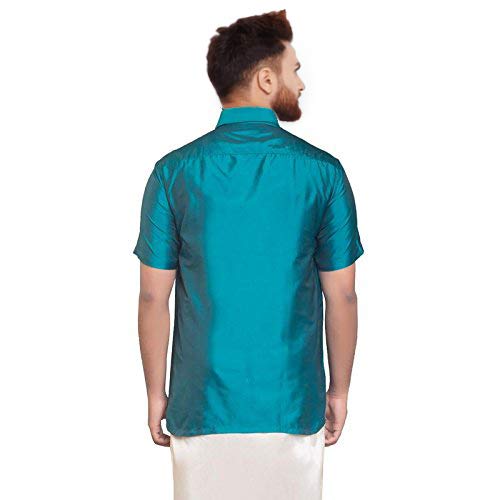 Image of SJS-Men's Half Sleeve Solid Art Silk Shirt
