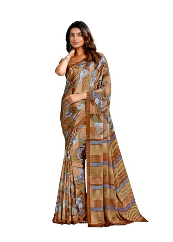 Image of Jaanvi fashion Women's Crepe Silk Saree with Unstitched Blouse Piece | Soft Lightweight Traditional Ethnic Wear Saree for Party, Wedding, Festival