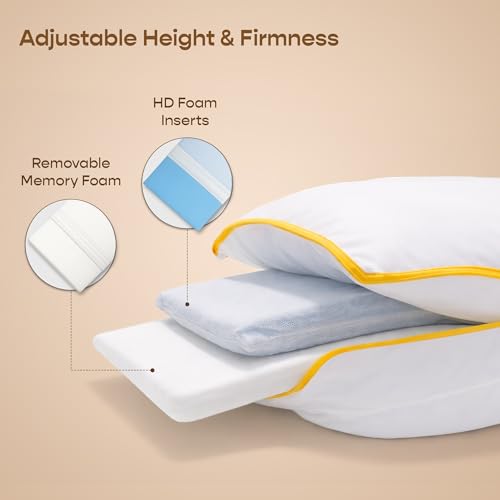 Image of SleepyCat Hybrid Pillow | Full-Size Height & Firmness Adjustable Pillow | Removable Foam Inserts & 100% Virgin Microfiber Fill with No Lumps & No Lint Guaranteed | White, Set of 4 (26 x 16 Inches)